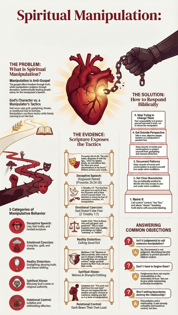 An Image Illustrating key facts about Spiritual Manipulation and Solutions for it